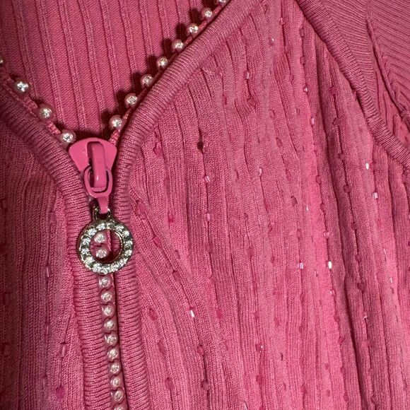 Bright Pink WR Sleeveless Bling Zip Up Top Size Sm Y2K Glam - Picture 4 of 7